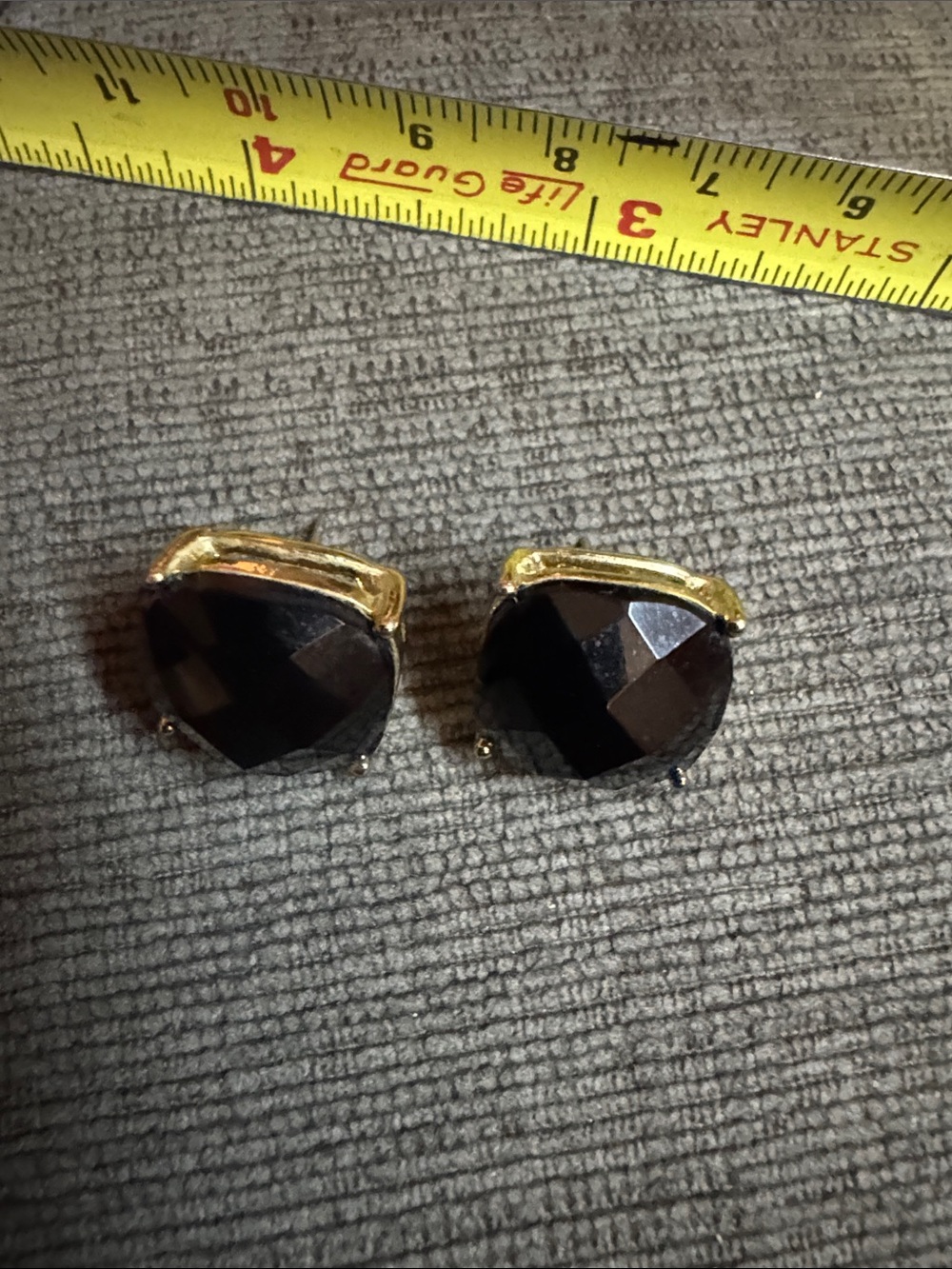 Vintage Kate Spade Style Black Faceted Cushion Cut Stud Earrings